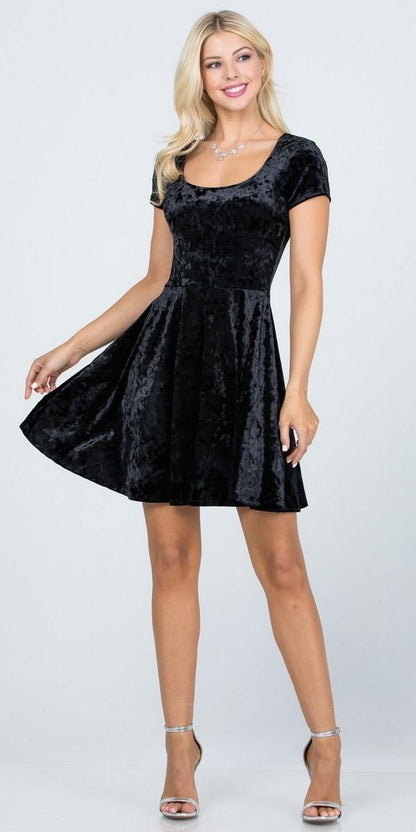 CLEARANCE - La Scala 25821 Crushed Velvet Short Sleeve Red Skater Dress (Size XL) by DiscountDressShop