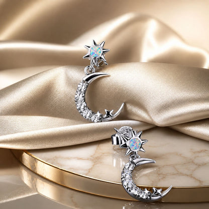 925 Sterling Silver Earrings with Translucent Opal and CZ in Oxidized Finish  DestGlow