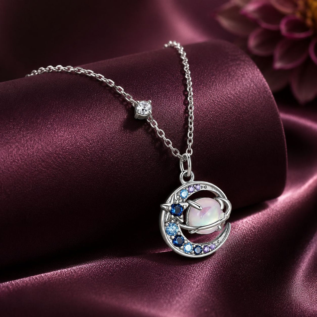 925 Sterling Silver Necklace with Pavé CZ &amp; Transparent Glass Pendant for Women  DestGlow