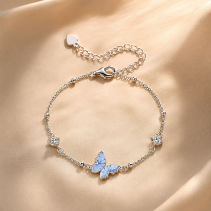 925 Sterling Silver White Gold Plated Bracelet with Enamel and CZ - 15+6cm Length  DestGlow