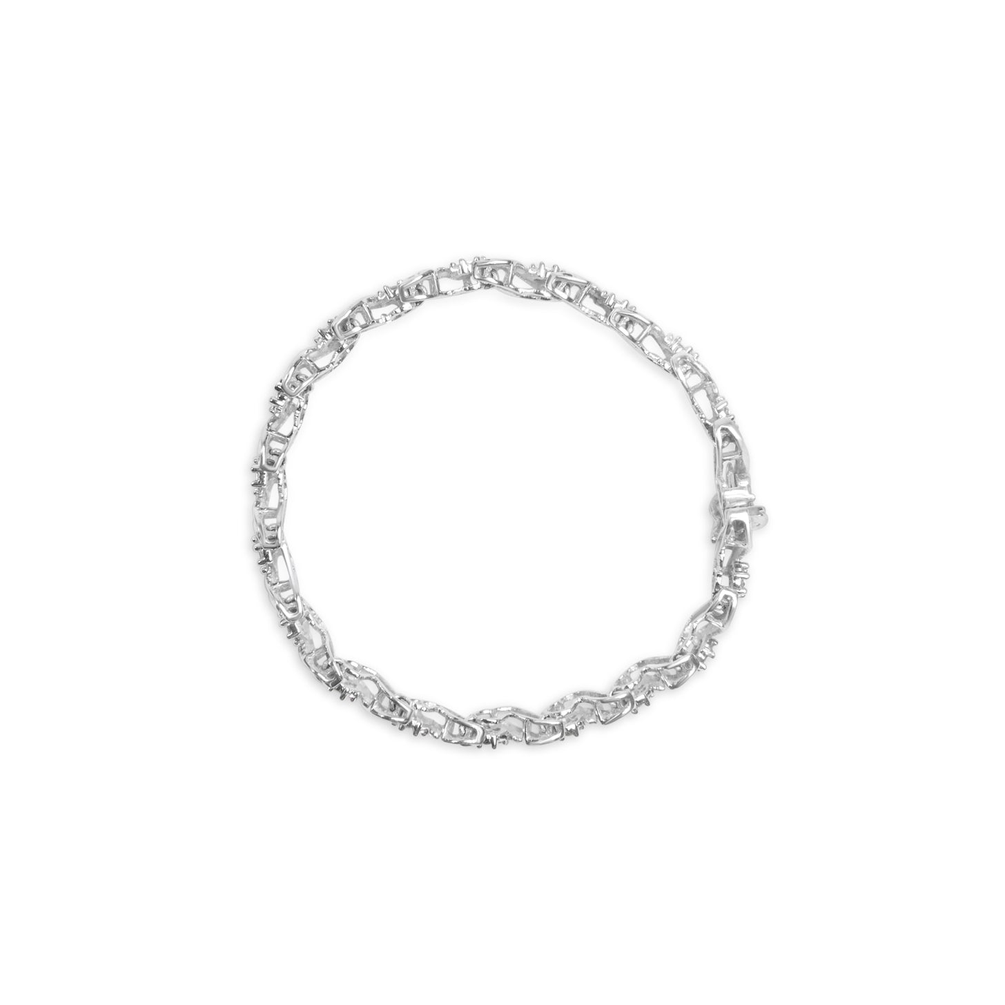 14K White Gold 2.00 Cttw Diamond Cluster and Spiral Link Bracelet (I-J Color, I1-I2 Clarity) - 7" by Bids.com