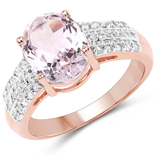 14K Rose Gold Plated 3.27 Carat Genuine Kunzite Oval and White Zircon .925 Sterling Silver Ring Ring by Bids.com