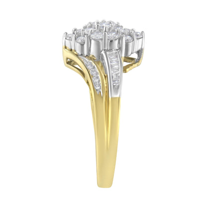 10K Yellow and White Gold 1/2 Cttw Diamond Marquise Shaped Cluster Split Shank Ring (H-I Color, SI2-I1 Clarity) - Size 7 by Bids.com