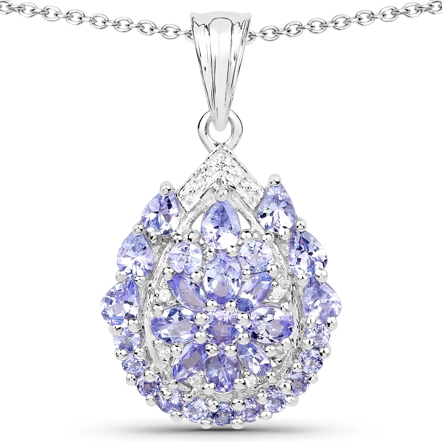 2.64 Carat Genuine Tanzanite and White Topaz .925 Sterling Silver Pendant  DestGlow