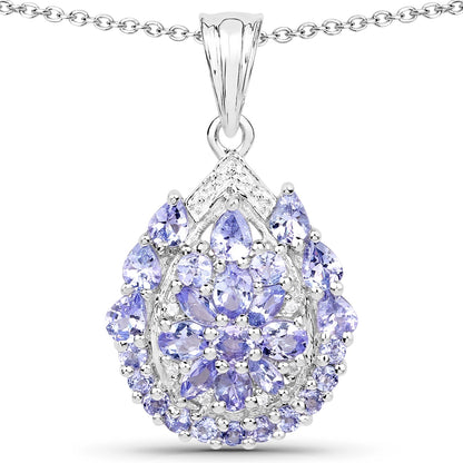 2.64 Carat Genuine Tanzanite and White Topaz .925 Sterling Silver Pendant  DestGlow