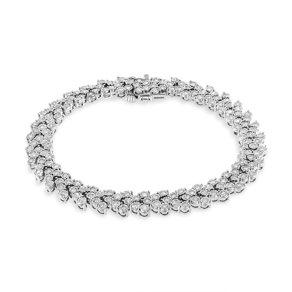 .925 Sterling Silver 2.00 Cttw Miracle Set Diamond Laurel Wreath Link Bracelet (I-J color, I3 clarity) - 7.25"  DestGlow