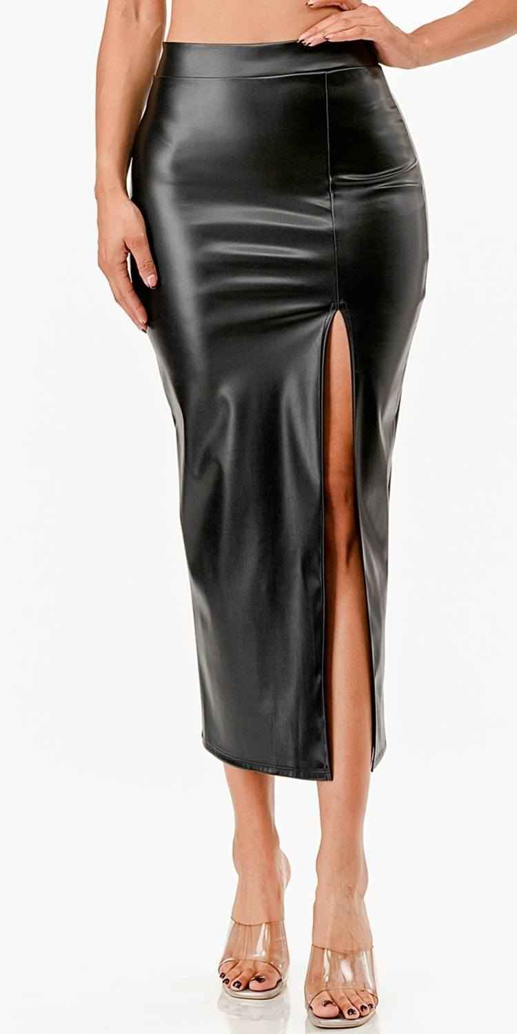 CLEARANCE - La Scala 26019 Mid Length PU leather Pencil Burgundy Skirt (Small) (Copy) by DiscountDressShop