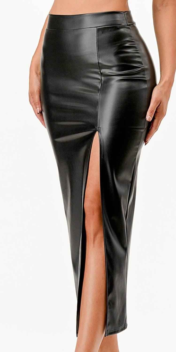 CLEARANCE - La Scala 26019 Mid Length PU leather Pencil Burgundy Skirt (Small) (Copy) by DiscountDressShop