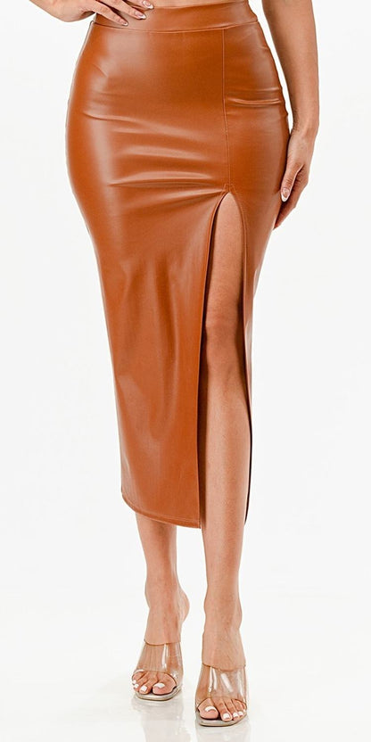 CLEARANCE - La Scala 26019 Mid Length PU leather Pencil Black Skirt (Small) by DiscountDressShop