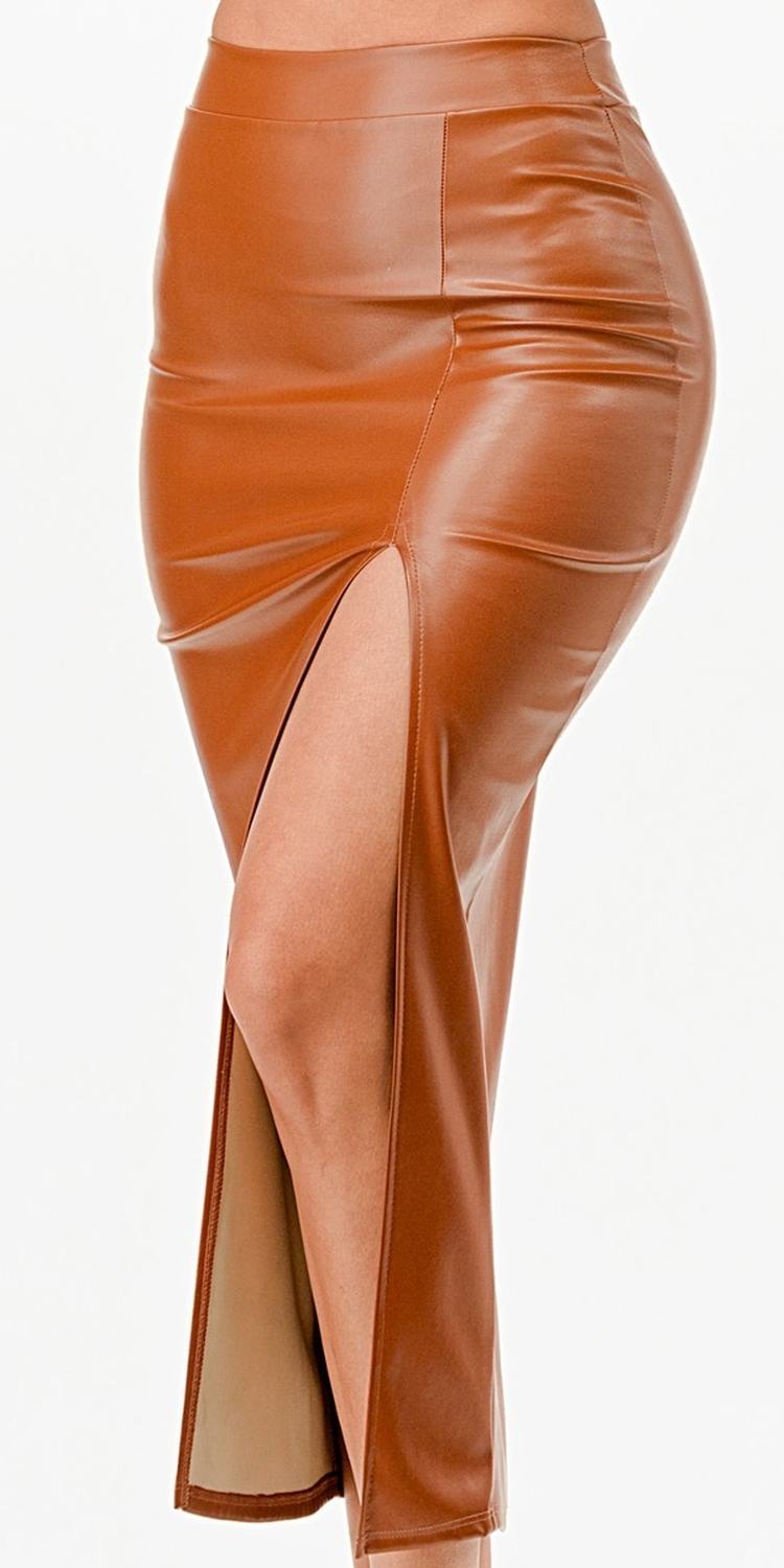 CLEARANCE - La Scala 26019 Mid Length PU leather Pencil Burgundy Skirt (Small) (Copy) by DiscountDressShop