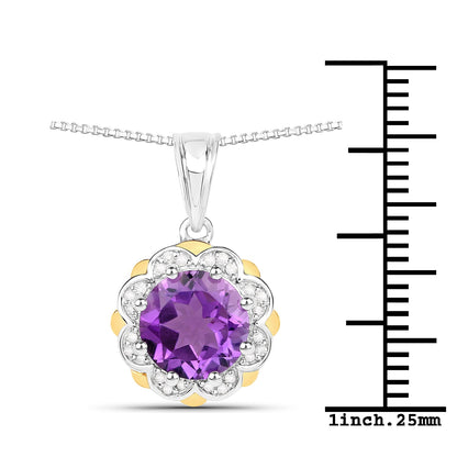 1.87 Carat Genuine Amethyst and White Diamond 14K Yellow Gold with .925 Sterling Silver Pendant by Bids.com