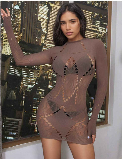 Brown Seamless Geo Net Chemise