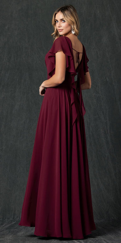 Juliet 261 Flutter Sleeve Formal Dress Cascade Back by DiscountDressShop