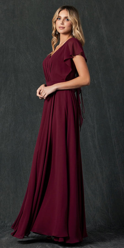 Juliet 261 Flutter Sleeve Formal Dress Cascade Back by DiscountDressShop