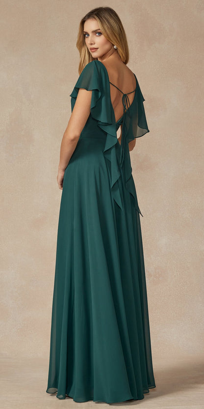 Juliet 261 Flutter Sleeve Formal Dress Cascade Back by DiscountDressShop