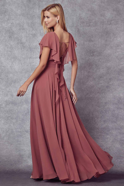 Juliet 261 Flutter Sleeve Formal Dress Cascade Back by DiscountDressShop