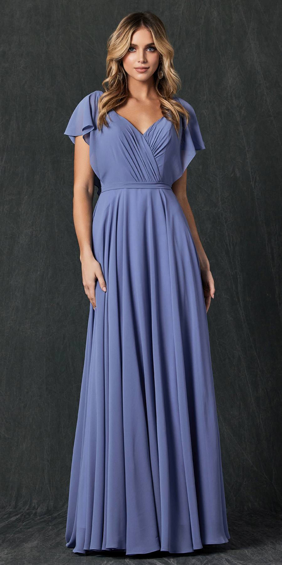 Juliet 261 Flutter Sleeve Formal Dress Cascade Back by DiscountDressShop