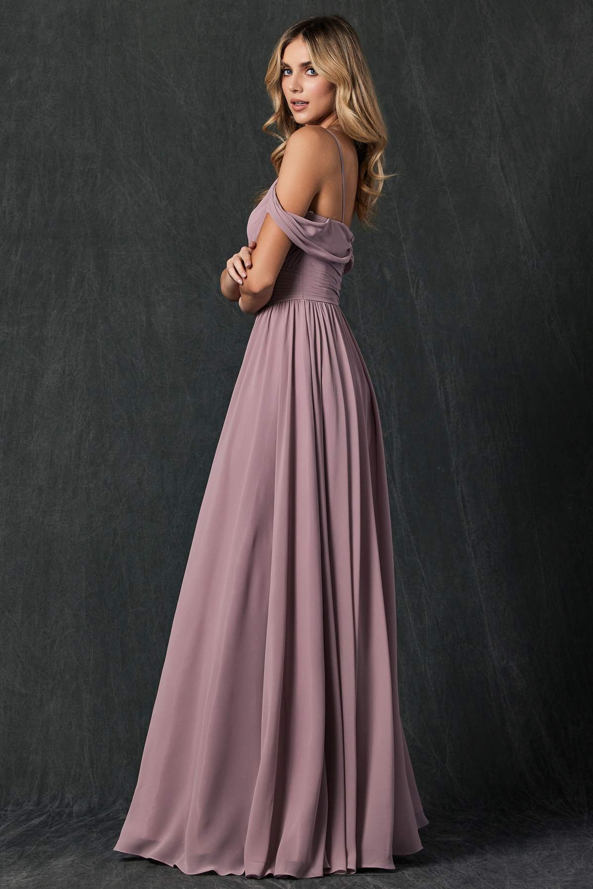 Juliet 262 Pleated Off the Shoulder Formal Dress by DiscountDressShop