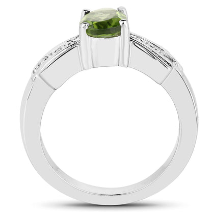 1.13 Carat Genuine Peridot and White Topaz .925 Sterling Silver Ring by Bids.com