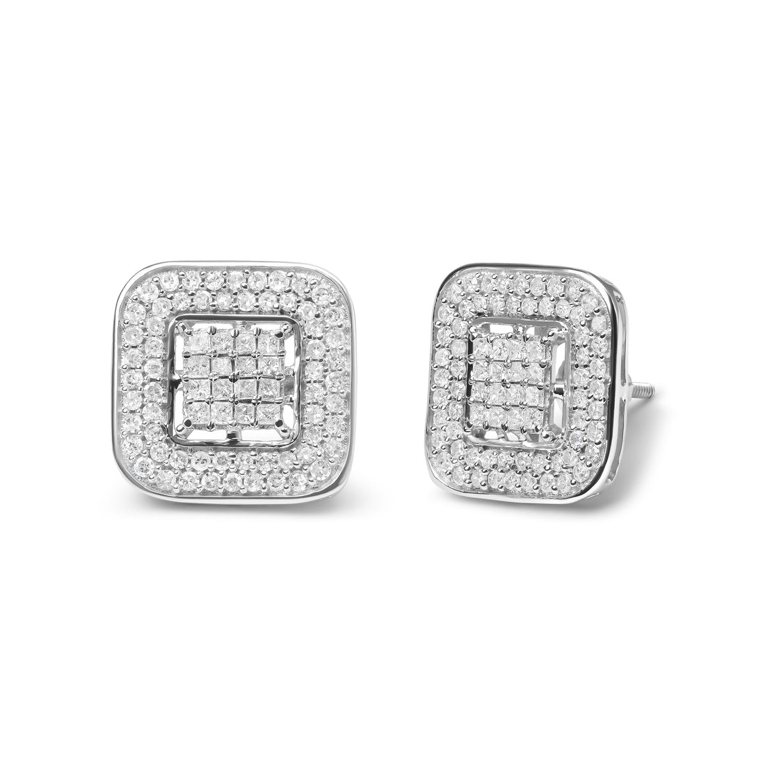 10K White Gold 1.0 Cttw Round and Princess Cut Diamond Composite Open Halo Stud Earrings (H-I Color, SI1-SI2 Clarity) by Bids.com