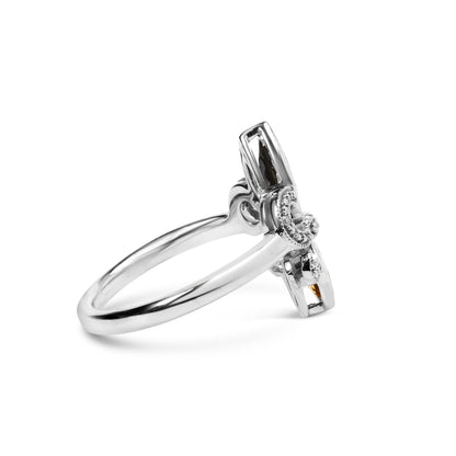 .925 Sterling Silver Black Onyx and Yellow Citrine Marquise and Diamond Accent Fleur De Lis Ring (H-I Color, SI1-SI2 Clarity) - Size 7  DestGlow