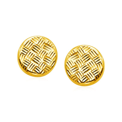 14k Yellow Gold Post Earrings with Textured Circles  DestGlow