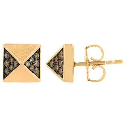 14K Rose Gold 1/4 Cttw Brown Diamond Pyramid Stud Earring (Brown Color, SI1-SI2 Clarity) by Bids.com