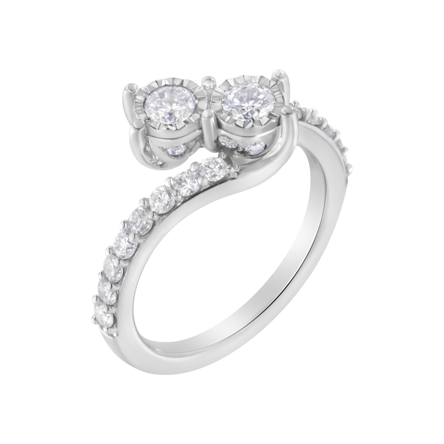 10K White Gold Two-Stone Miracle-Set Diamond Bypass Ring (1 Cttw, H-I Color, I1-I2 Clarity) - Size 6 by Bids.com