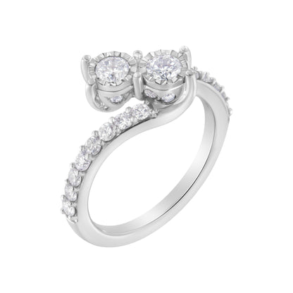 10K White Gold Two-Stone Miracle-Set Diamond Bypass Ring (1 Cttw, H-I Color, I1-I2 Clarity) - Size 6 by Bids.com