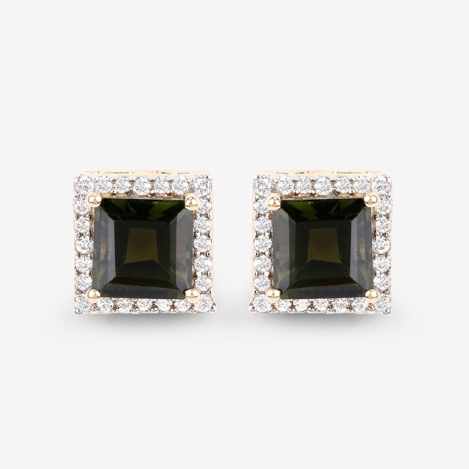 1.55 Carat Genuine Green Tourmaline and White Diamond 14K Yellow Gold Earrings by Bids.com