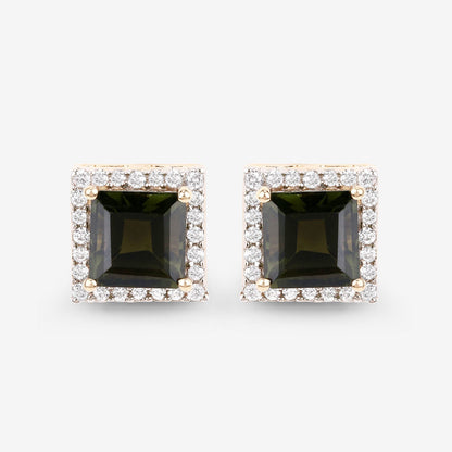 1.55 Carat Genuine Green Tourmaline and White Diamond 14K Yellow Gold Earrings by Bids.com