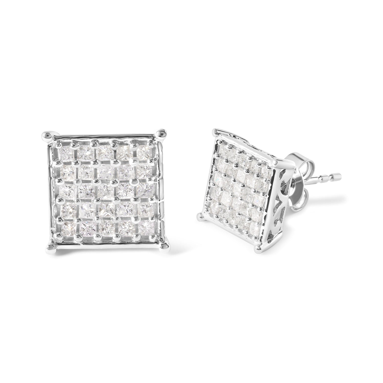 10K White Gold 3/4 Cttw Princess Diamond Composite Stud Earrings (I-J Color, I1-I2 Clarity) by Bids.com