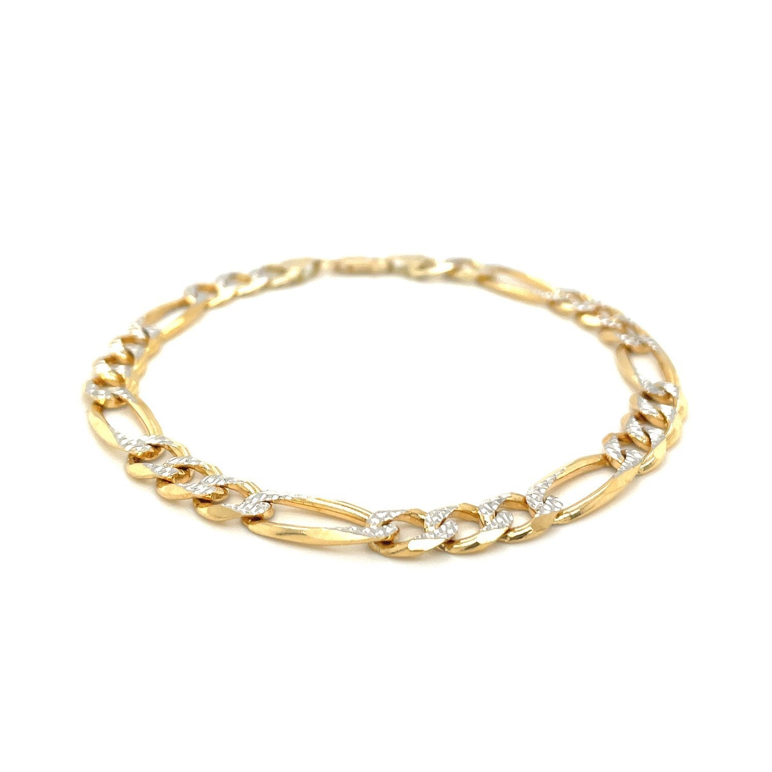7.0mm 14K Yellow Two Tone Solid Pave Figaro Bracelet by Bids.com