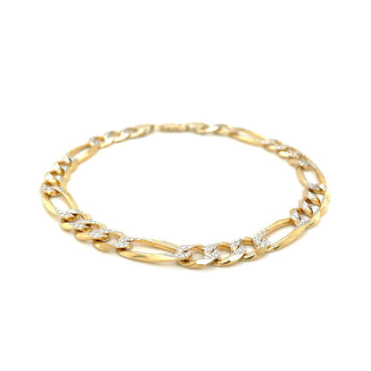 7.0mm 14K Yellow Two Tone Solid Pave Figaro Bracelet by Bids.com
