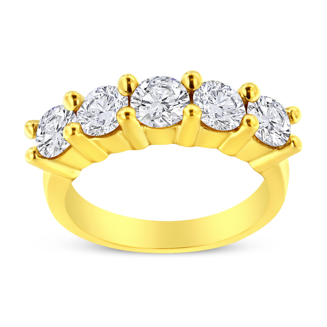 14K Yellow Gold Plated .925 Sterling Silver 2.0 Cttw Shared Prong Set Diamond 5 Stone Wedding Band Ring (J-K Color, I1-I2 Clarity) - Size 7 by Bids.com