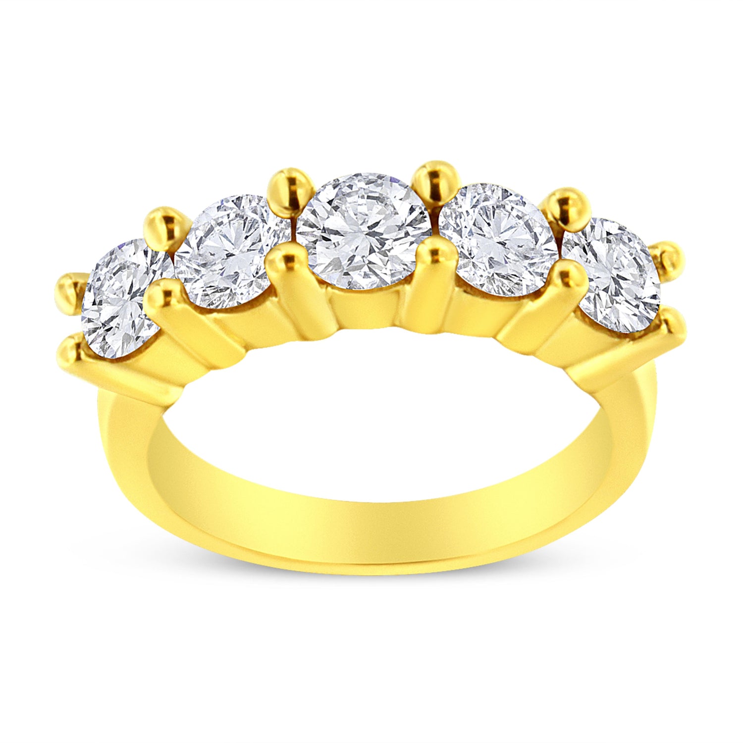 14K Yellow Gold Plated .925 Sterling Silver 2.0 Cttw Shared Prong Set Diamond 5 Stone Wedding Band Ring (J-K Color, I1-I2 Clarity) - Size 7 by Bids.com