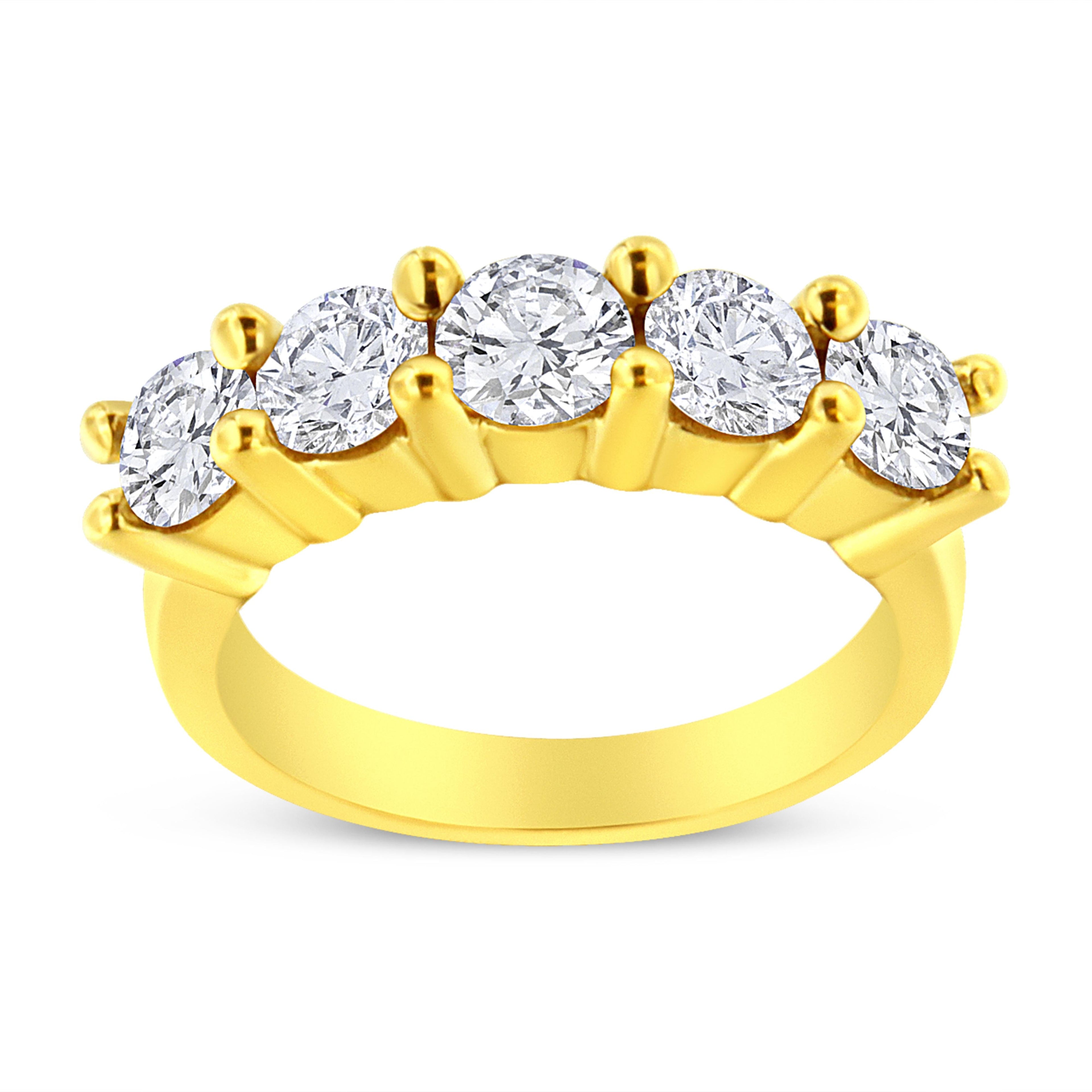 14K Yellow Gold Plated .925 Sterling Silver 2.0 Cttw Shared Prong Set Diamond 5 Stone Wedding Band Ring (J-K Color, I1-I2 Clarity) - Size 7 by Bids.com