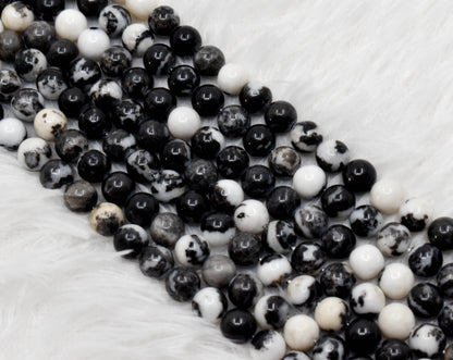 Black &amp; White Zebra Jasper AAA Grade 4mm, 6mm, 8mm, 10mm, 12mm Round Beads  DestGlow
