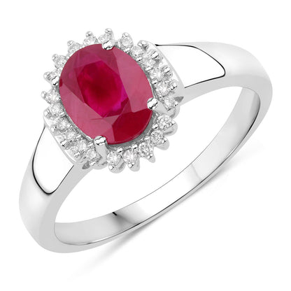 1.55 Carat Genuine Ruby and White Diamond 14K White Gold Ring by Bids.com