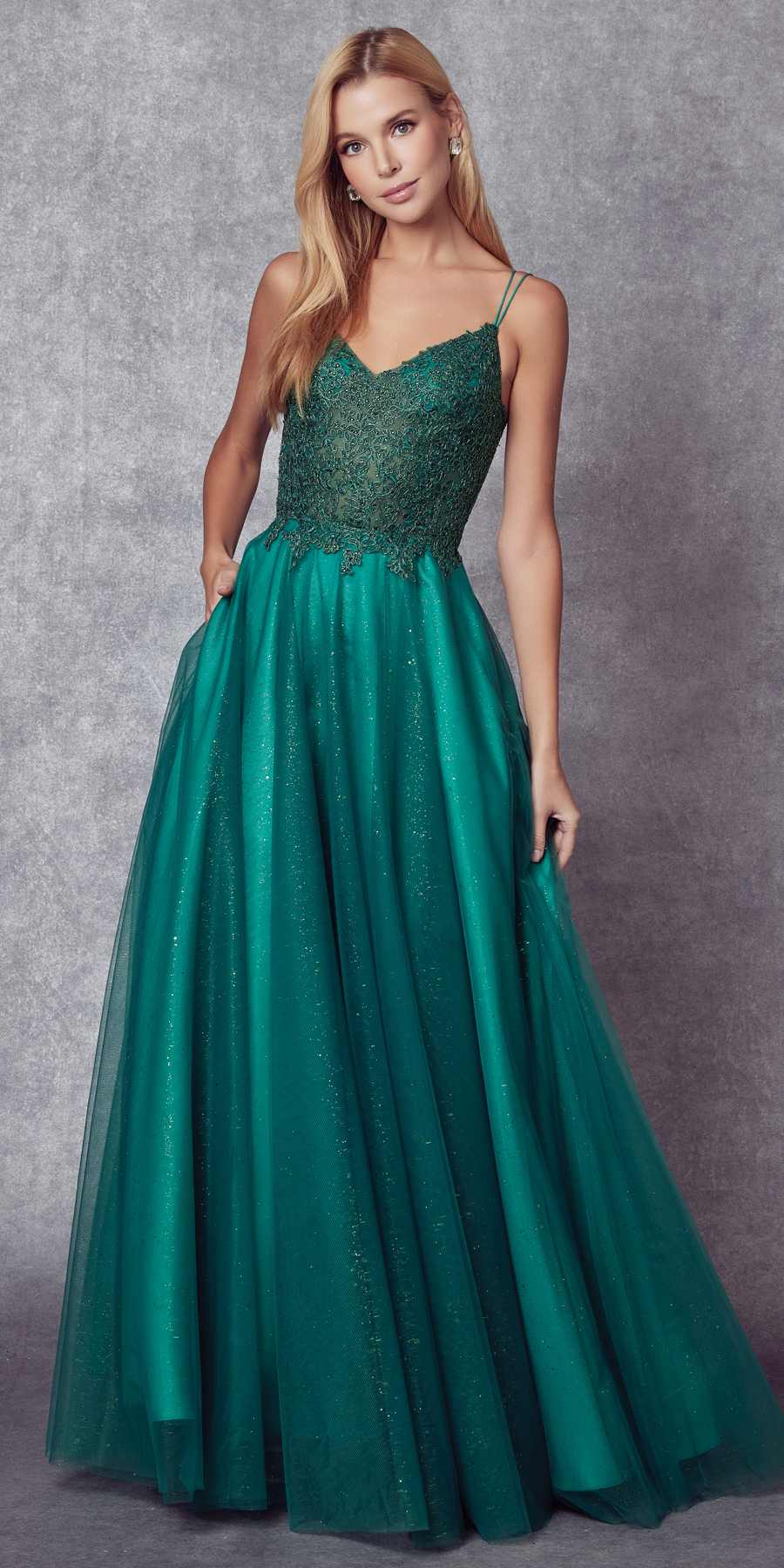 Juliet 268 Embroidered Sparkle Tulle Ball Gown by DiscountDressShop