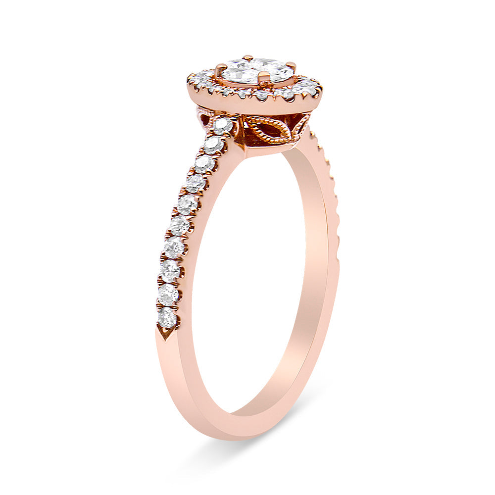 18K Rose Gold 1/2 Cttw Composite Marquise Composite Diamond Oval Shaped Halo Engagement Ring (F-G Color, VS1-VS2 Clarity) - Ring Size 7 by Bids.com