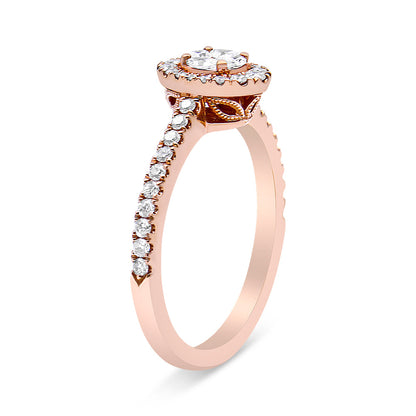 18K Rose Gold 1/2 Cttw Composite Marquise Composite Diamond Oval Shaped Halo Engagement Ring (F-G Color, VS1-VS2 Clarity) - Ring Size 7 by Bids.com