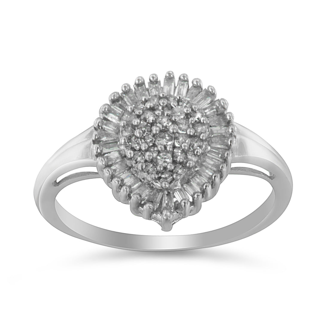 10K White Gold 1/2 Cttw Round &amp; Baguette Cut Diamond Pear Shaped Domed PavÃ© Cluster with Halo Cocktail Ring (H-I Color, SI1-SI2 Clarity) - Size 5 by Bids.com