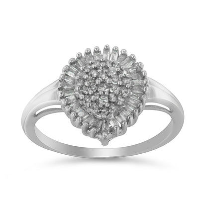 10K White Gold 1/2 Cttw Round &amp; Baguette Cut Diamond Pear Shaped Domed PavÃ© Cluster with Halo Cocktail Ring (H-I Color, SI1-SI2 Clarity) - Size 5 by Bids.com