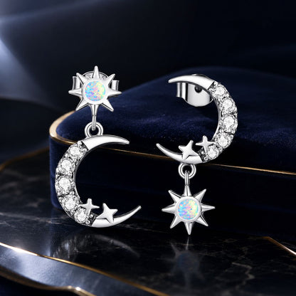 925 Sterling Silver Earrings with Translucent Opal and CZ in Oxidized Finish  DestGlow