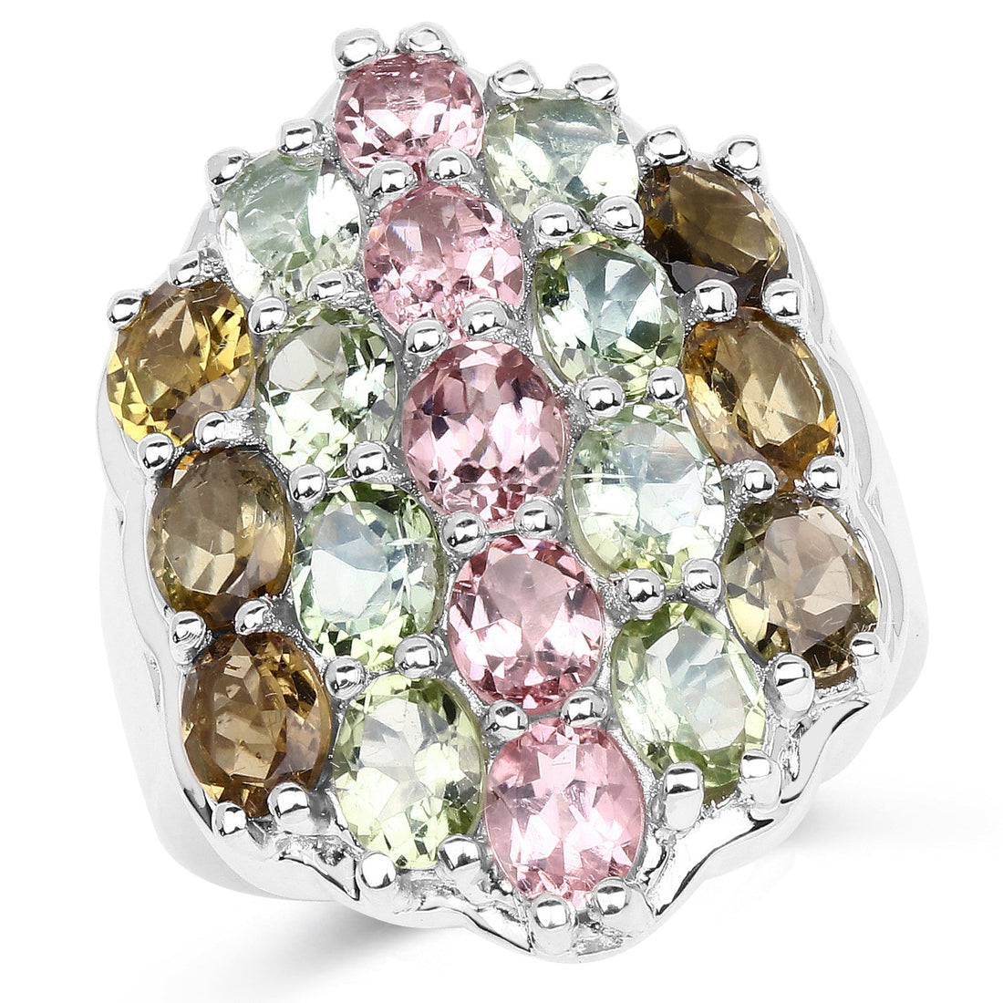 6.74 Carat Genuine Brown Tourmaline, Pink Tourmaline &amp; Green Tourmaline .925 Sterling Silver Ring by Bids.com