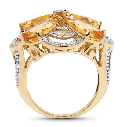 14K Yellow Gold Plated 8.80 Carat Genuine Citrine .925 Sterling Silver Ring  DestGlow