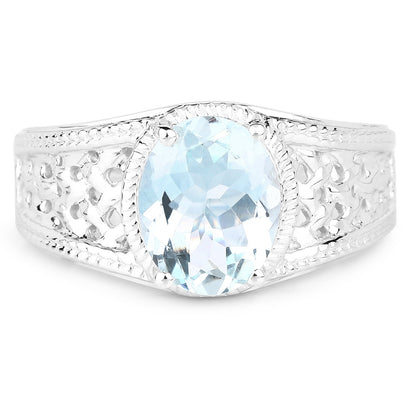 2.25 Carat Genuine Aquamarine .925 Sterling Silver Ring  DestGlow