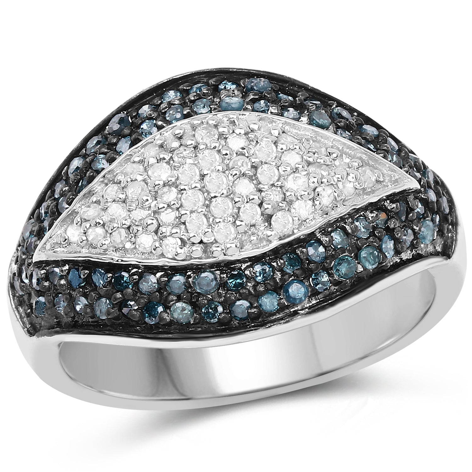 0.50 Carat Genuine Blue Diamond and White Diamond .925 Sterling Silver Ring by Bids.com