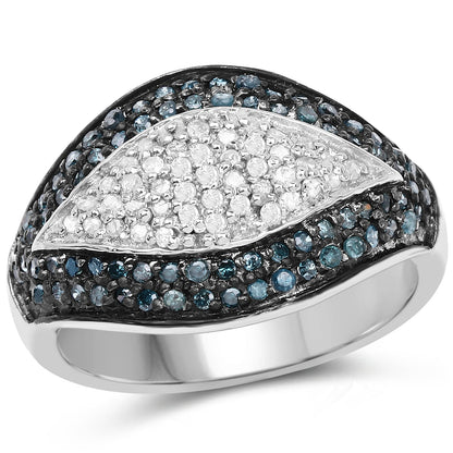 0.50 Carat Genuine Blue Diamond and White Diamond .925 Sterling Silver Ring by Bids.com